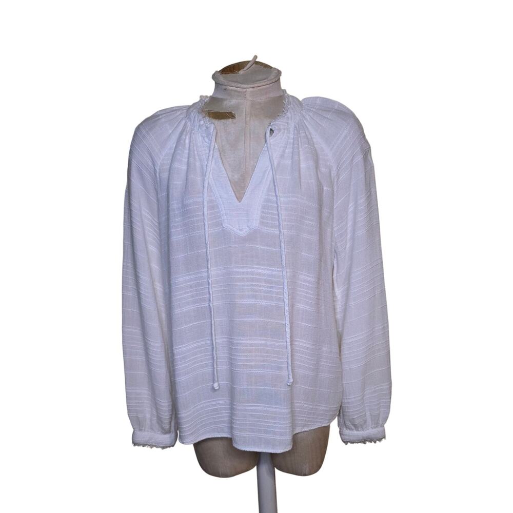 Anthropologie Cloth & Stone Linen Cotton White Peasant Blouse Long Sleeves M‎